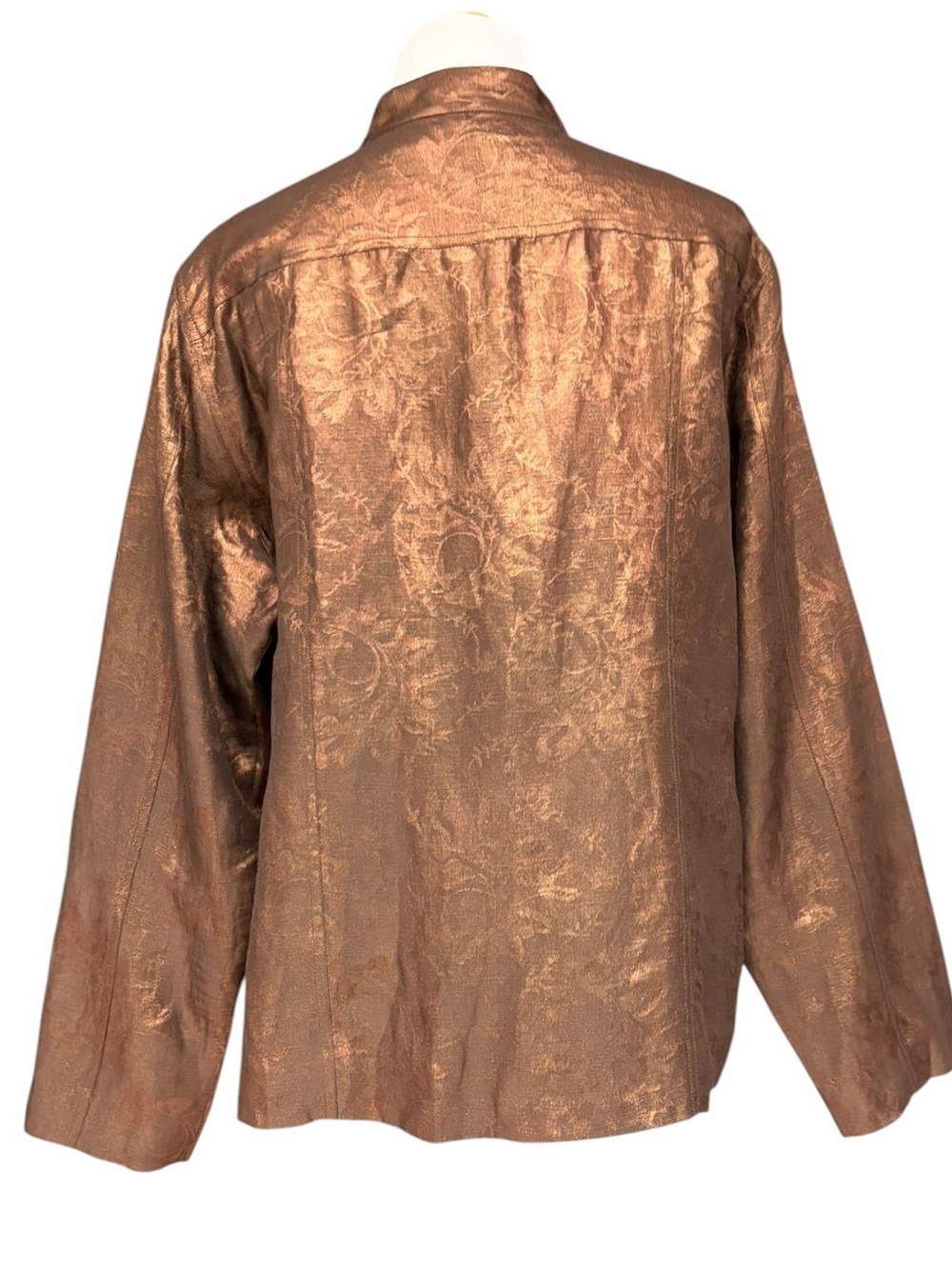 Chico’s Bronze Silk Linen Metallic Jacquard Jacket Size 3, XL, Silk Fall Jacket - Picture 5 of 10